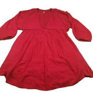 Free People Red Gauze Lace Trimmed V Neck Boho Mini Dress Women's XS